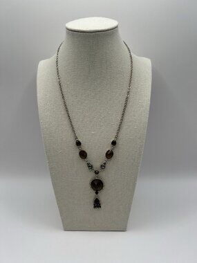 BLV Necklace Gunmetal Tone Faceted Brown Resin Stones Vintage Style